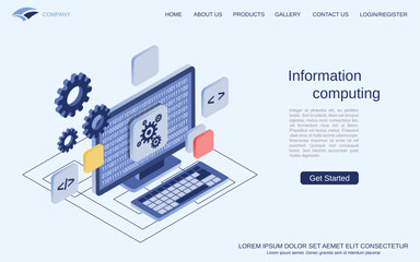 Information computing, data processing flat 3d isometric vector concept illustration