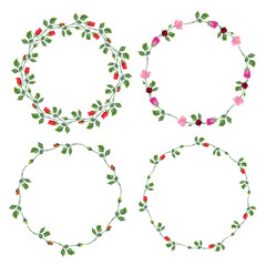 Set of Save the Date wedding invitation frame of red roses flowers wreath frame.