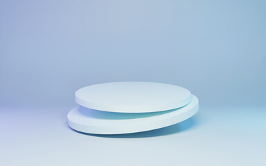 Abstract white 3D room with realistic white cylinder pedestal podium set and palm leaf shadow overlay. Abstract scene background. Product presentation, mock up, cosmetic product, Podium. 3D Rendering