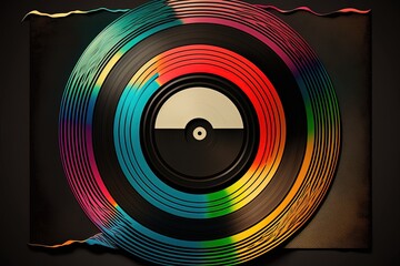 Colorful vinyl record illustration, background. Generative AI