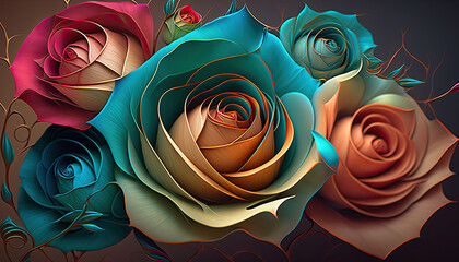 A Fractal Illustration of Colorful Roses
