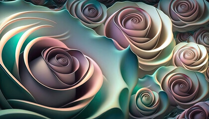 A Fractal Illustration of Roses in Pastel Colors