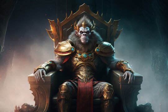 futuristic monkey king sitting on throne the protector created with Generative AI technology