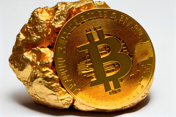 Generative AI render of a gold nugget Bitcoin