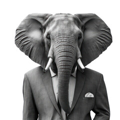 Portrait of a elephant dressed in a formal business suit on white background, transparent png, generative ai