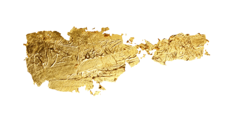 PNG Abstract torn piece of metal leaf (potal) paper on transparent background. Gold glitter and bronze color.
