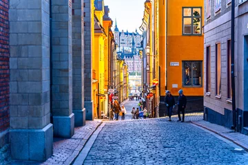 Gordijnen Authentic narrow streets of old town of Stockholm, Sweeden © CreativeImage