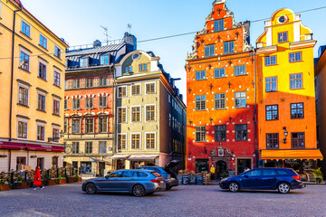 Fototapeta na wymiar Old colorful houses on Stortorget square in Stockholm, Sweden