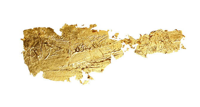 PNG Abstract torn piece of metal leaf (potal) paper on transparent background. Gold glitter and bronze color.