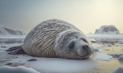 Naklejka premium The consequences on a seal due to climate change. Generative ai.