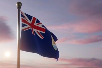 Flag at Sunrise or Sunset in the wind  - Anguilla - obrazy, fototapety, plakaty