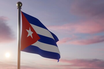 Flag at Sunrise or Sunset in the wind  - Cuba