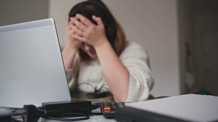 Depressed Overworked Caucasian Woman Professional Experiencing Career Crisis Job Burnout Looking for New Employment Opportunities