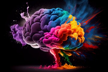 Colorful Exploding Human Brain with Knowledge, Generative AI - obrazy, fototapety, plakaty