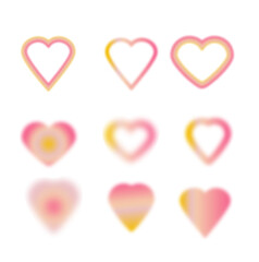 Blurry pink hearts aura aesthetic element Trendy y2k style design template. Modern groovy minimalist blurred gradient heart, social media or logo elements vector set