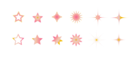 Blurry pink stars aura aesthetic element Trendy y2k style design template. Modern groovy minimalist blurred gradient star, social media or logo elements vector set