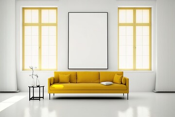modern interior with empty canvas on the wall, generative ai