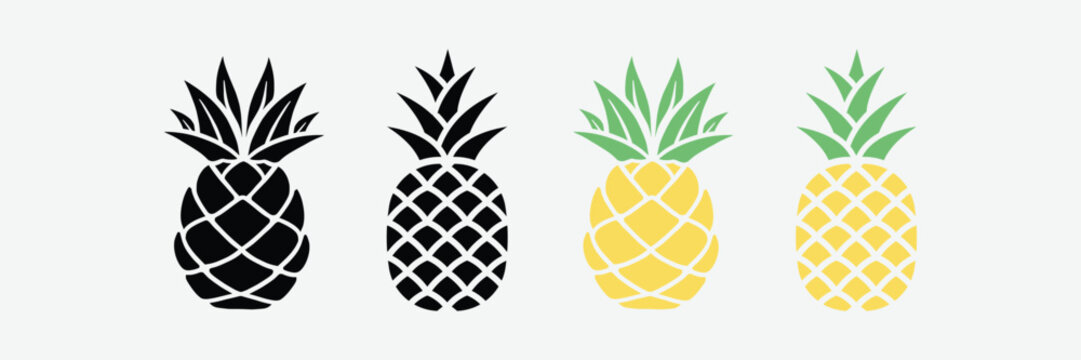 Pineapple Tropical Fruit Vector Illustration. Pineapple with leaf icon. Symbol of food, sweet, exotic and summer, vitamin, healthy. Modern vector icon design illustration