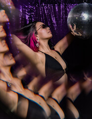 euphoria inspired editorial photo shoot glitter background purple black model caucasian hispanic...