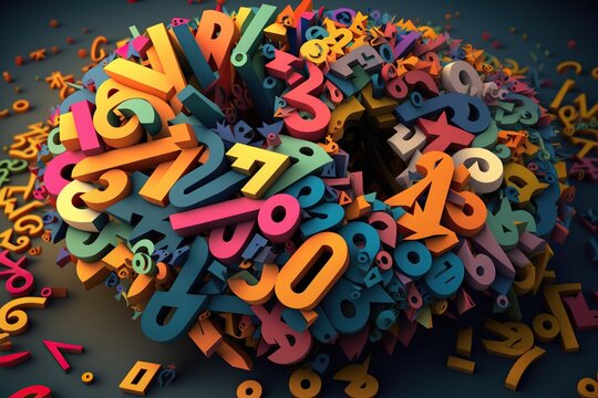 Pile of colorful signs, concept of Counting and Arithmetic, created with Generative AI technology