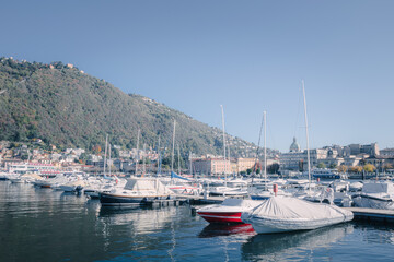 Fototapeta na wymiar Boat harbor in lake Como, Como Italy