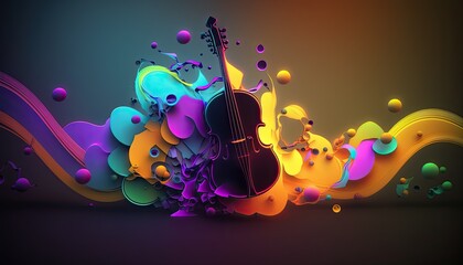 Colorful abstract background with violin. Generative ai illustration