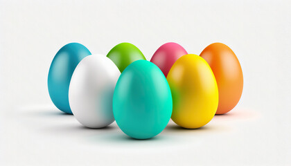 Set of white colorful Easter Eggs isolated on white background. 3D realistic illustration. Generative AI