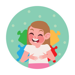 Naklejka premium autism day, girl with puzzles