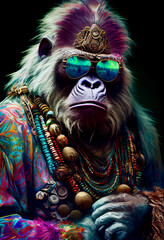 Generative AI abstract render of a hippie gorilla