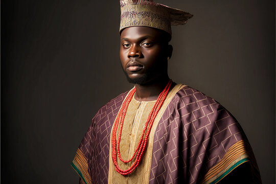 Generative AI. a wide shot of a Nigeria man wearing agbada