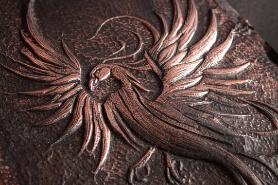  grabado en lamina de cobre - detalle ave fenix