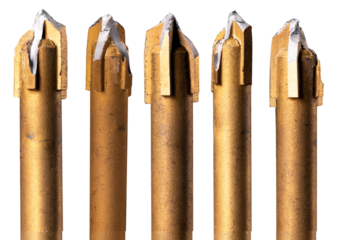 Damaged titanium drill used for drilling in metal. isolated background.