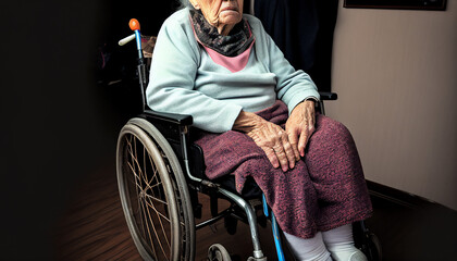 Pflegenotstand – alte Frau im Rollstuhl, Generative AI
