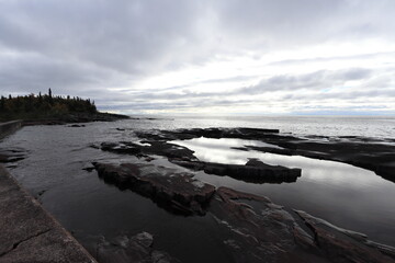 Autumn Day in in Two Harbors, Minnesota on the Lake Superior Harbor Near Lighthouse