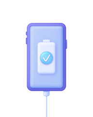 3D Battery icon on Phone. The battery is charging. Battery charge from low to high. Discharged and charged battery.