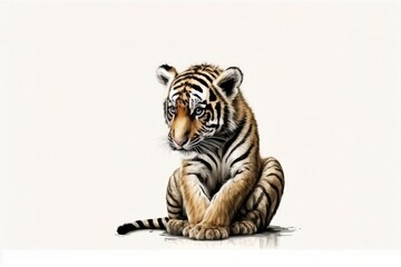 White background with a baby bengal tiger. Generative AI