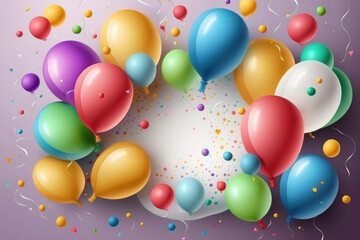 Colorful birthday background with balloons. Generative AI Illustrations