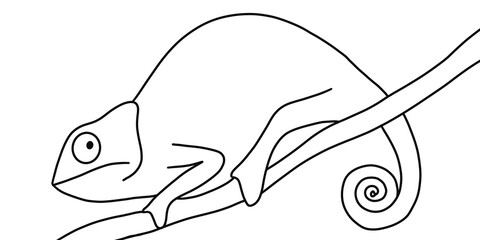 Simple minimalistic illustration in monochrome colors, linear silhouette of a chameleon (hand drawn) on a white background © Soap Dish