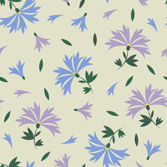 seamless pattern cute blue cornflowers