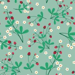 seamless pattern with spring strawberries