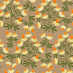seamless pattern with bright stylized daisies