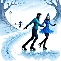 "Winter Wonderland: Adventurous Couple Ice Skiing in the Outdoors" (Generative AI, Generative, AI)