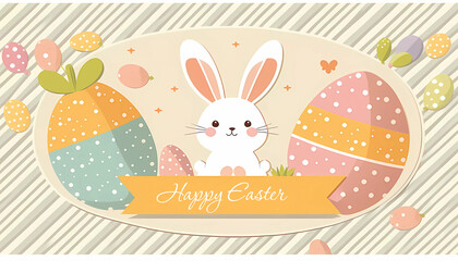Easter eggs. Greeting card inscription Happy Easter. Generative AI