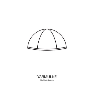 Icon of Yarmulke or kippah in Hebrew- Jewish traditionally brimless cap. Line style vector in black on white background. Can be used for logo, banner, flyer, sticker, poster, greeting card, decoration