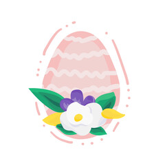 Happy Easter banner, poster, greeting card. Trendy Easter design with flowers and egg in pastel colors on white background. Vector illustration in modern minimal cartoon style.