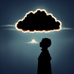 "Hope on the Horizon: Silhouette of a Child Under a Dramatic Storm Cloud" (Generative AI, Generative, AI)