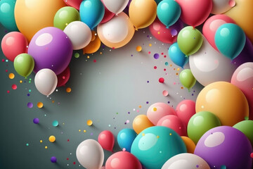 Fototapeta na wymiar Colorful birthday background with balloons. Generative AI Illustrations