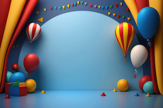 Colorful birthday background with balloons and place for text. Illustration AI Generative