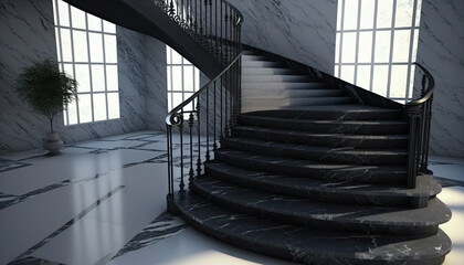 Modern interior, marble stairs, staircase