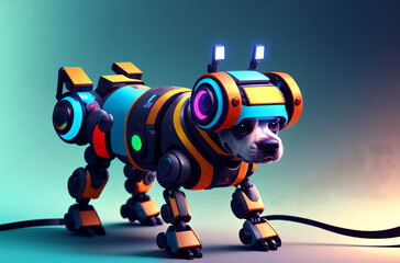 Fototapeta na wymiar Robot dog. Cute robot doggie in bright colors. Concept of modern world, toy animal. Generative AI.